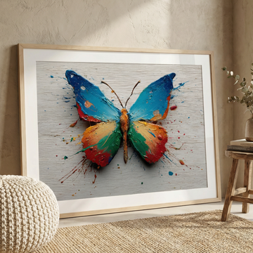 Colorful Abstract Butterfly Wall Art on Textured Wooden Canvas. High Resolution Digital Download 300 DPI.