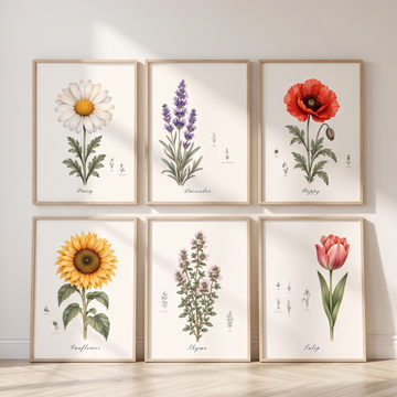Vintage Botanical Flower Collection, Antique Floral Study Wall Art Set. High Resolution Digital Download 300 DPI.