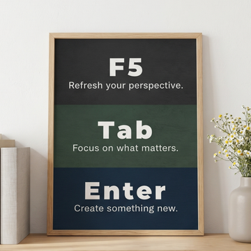 Minimalist Office Motivation Poster with “F5” Refresh Theme and Tab Icon. High Resolution Digital Download 300 DPI.