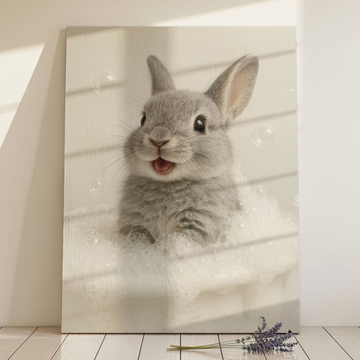 Adorable Gray Rabbit Bubble Bath Wall Art in High-Definition Style. High Resolution Digital Download 300 DPI.