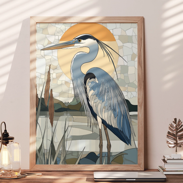 Graceful Great Blue Heron Wall Art, Nature Inspired Bird Decor. High Resolution Digital Download 300 DPI.