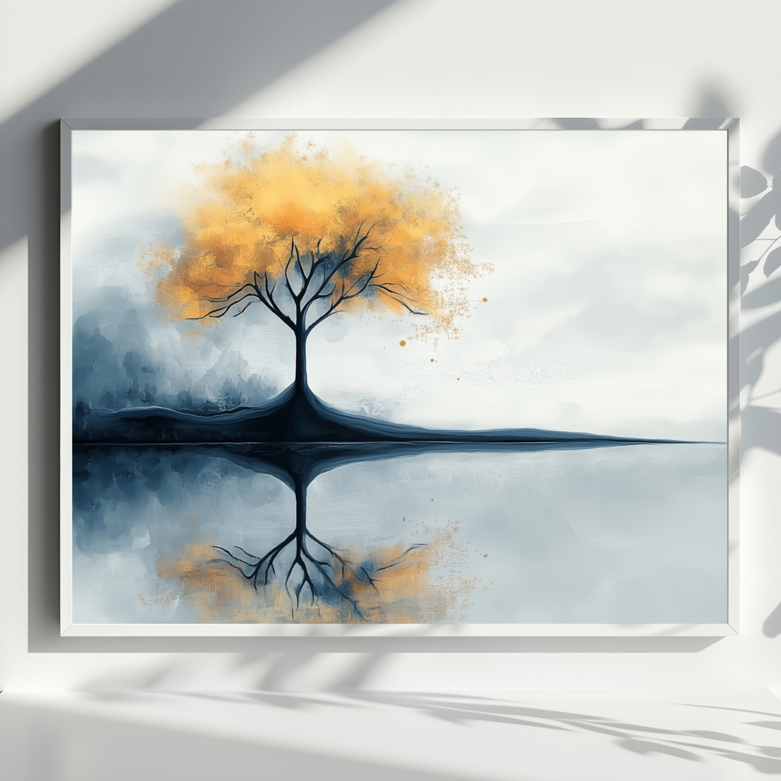 Solitary Reflection, Bare Tree Silhouetted Against Vibrant Sunset Waters. High Resolution Digital Download 300 DPI