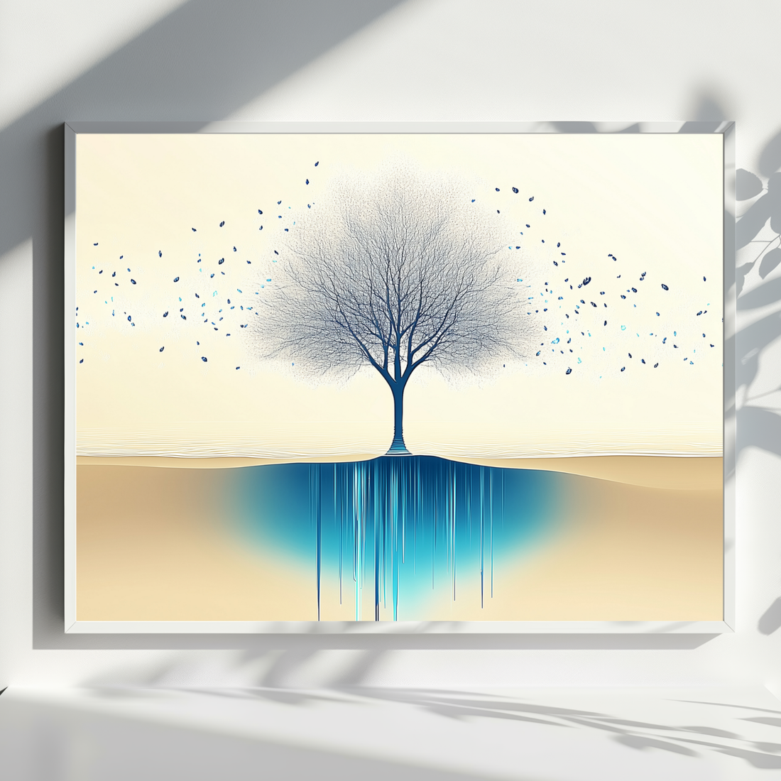 Ethereal Drip, Abstract Tree in Amber and Blue Oil Painting Dreamscape. High Resolution Digital Download 300 DPI