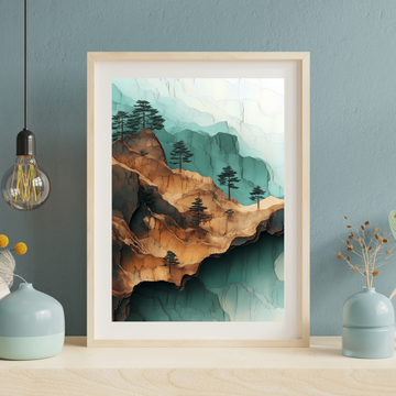 Misty Mountain Majesty, 3D Textured Landscape with Warm Earthy Hues. High Resolution Digital Download 300 DPI