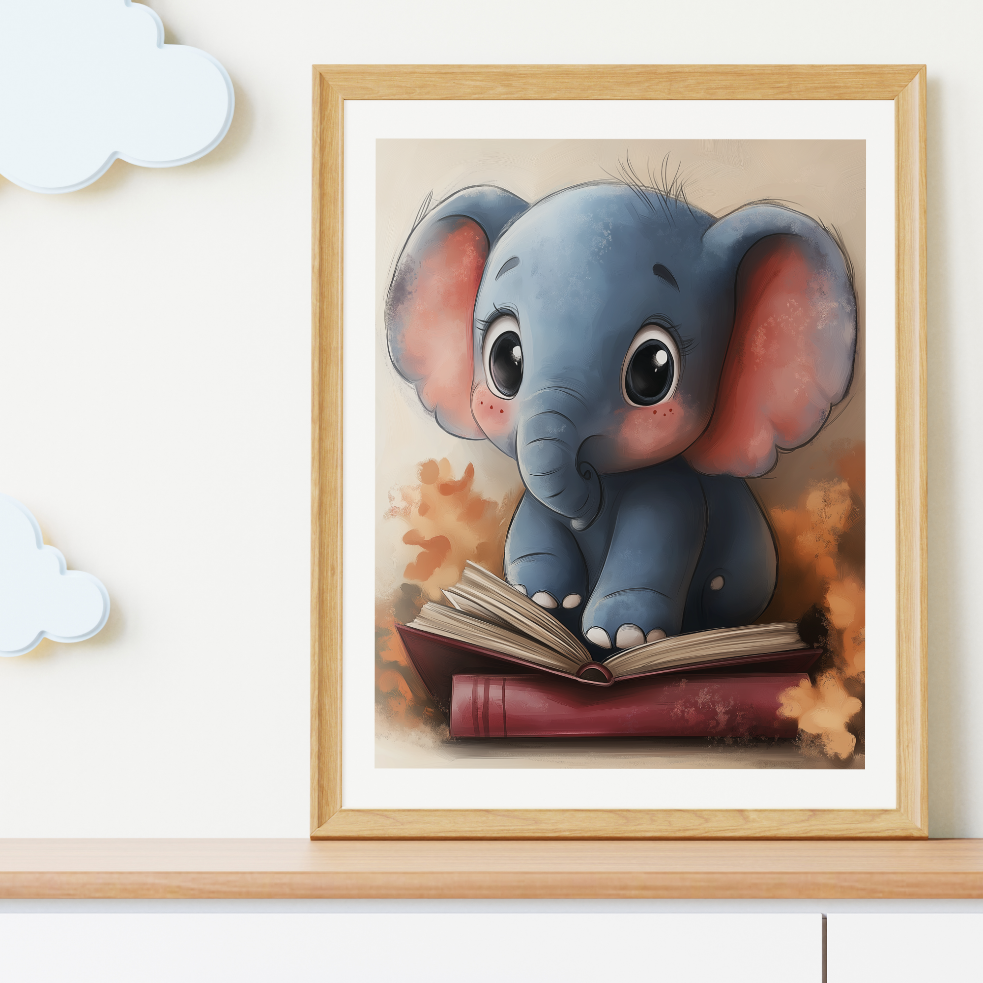 Adorable Watercolor Elephant: Charming Art of a Book-Loving Friend. High Resolution Digital Download 300 DPI