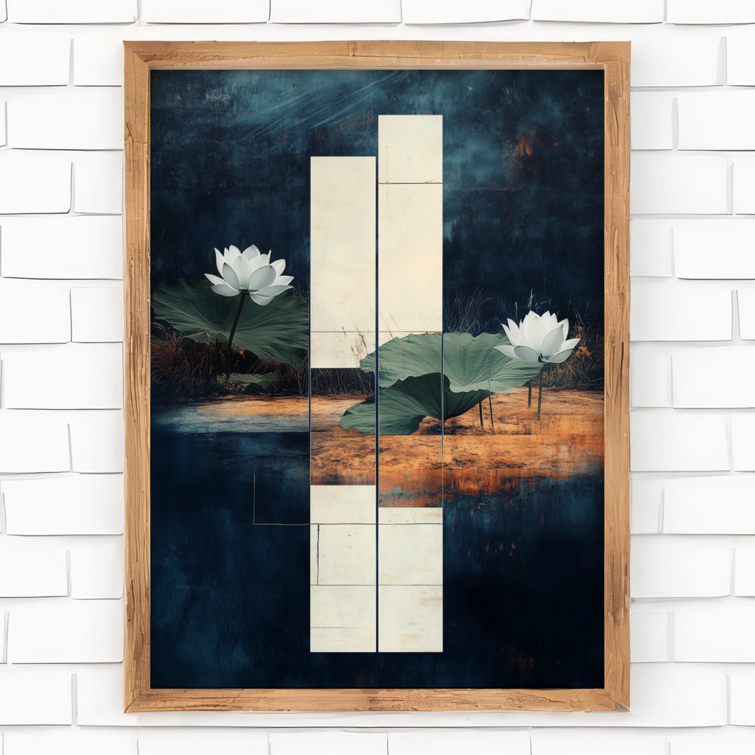 Serene Elegance, White Lotus Floating on Dark Pond with Lily Pads. High Resolution Digital Download 300 DPI