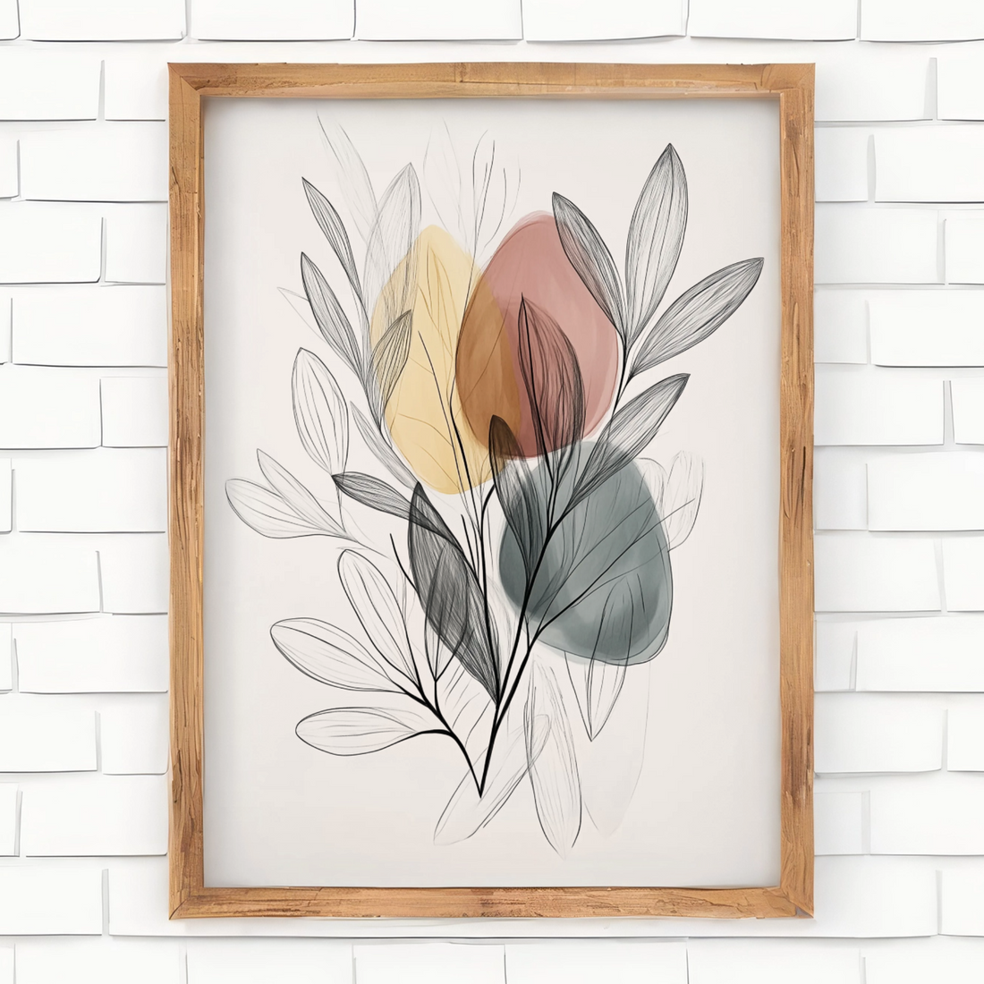 Abstract Botanical Boho, 3D Pencil Drawings with Minimalist Colors and Clear Lines. High Resolution Digital Download 300 DPI