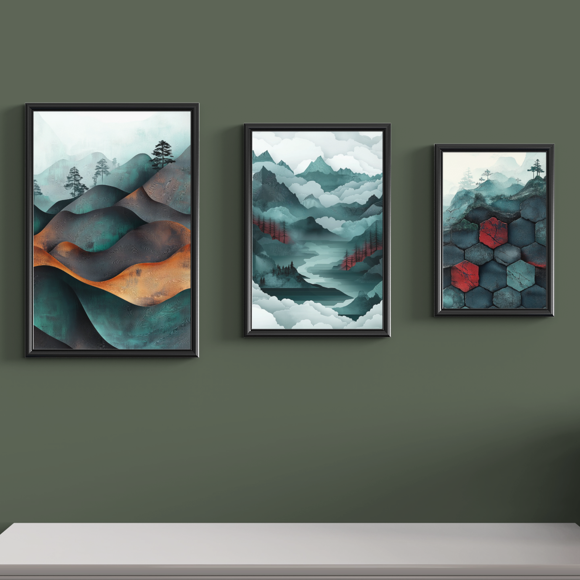 Serene Landscapes: Japanese-Inspired Mountain Lines and Surreal Misty Hills. High Resolution Digital Download 300 DPI