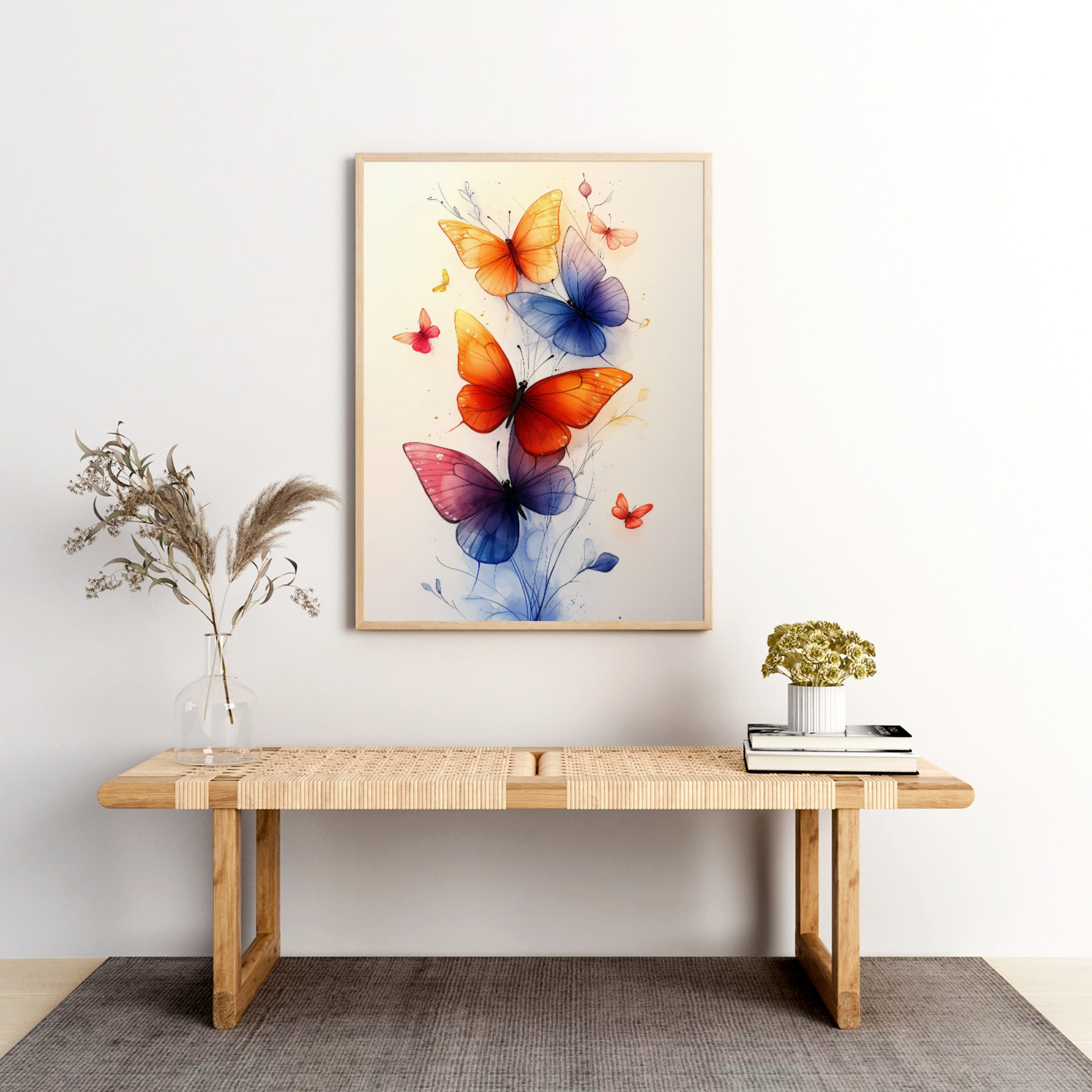 Butterfly Kaleidoscope : Vibrant Orange, Blue, and Purple Wings in Flight. High Resolution Digital Download 300 DPI