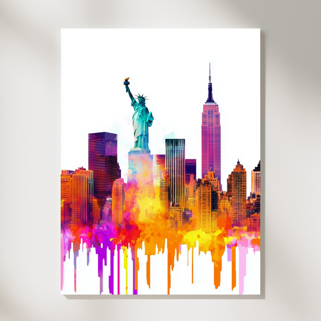 Vibrant NYC Watercolor, Abstract Skyline Art Print for Urban Enthusiasts. High Resolution Digital Download 300 DPI.