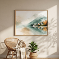 Autumn reflection art above a rattan chair