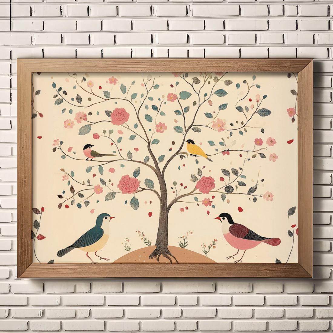 Ethereal Union, Birds Gather Around a Blossoming Tree. High Resolution Digital Download 300 DPI