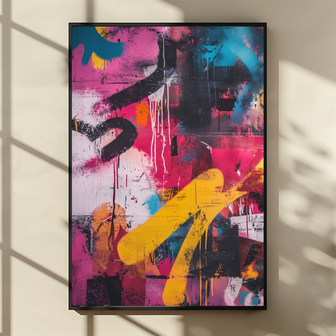 Dynamic Urban Graffiti Wall Art Abstract Expressionist Neon Pastel Print. High Resolution Digital Download 300 DPI.
