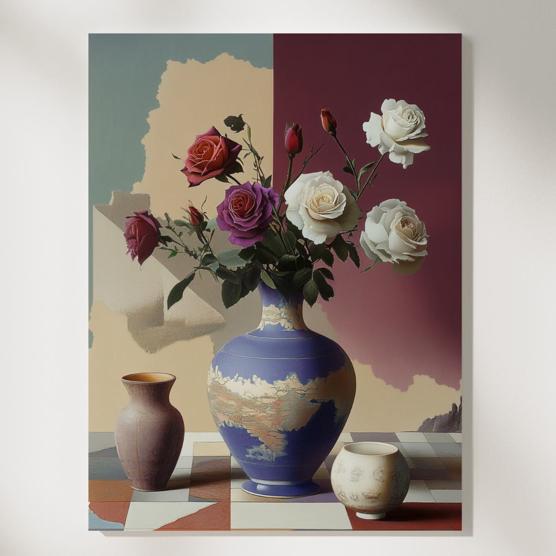 Elegant Rose Arrangement, Stunning Purple and White Roses in a Charming Vase. High Resolution Digital Download 300 DPI