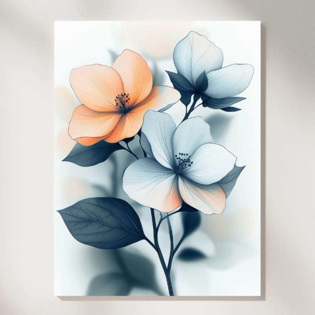 Elegant Botanical Boho, Minimalist Abstract Art with Clear Lines and Soft Colors. High Resolution Digital Download 300 DPI