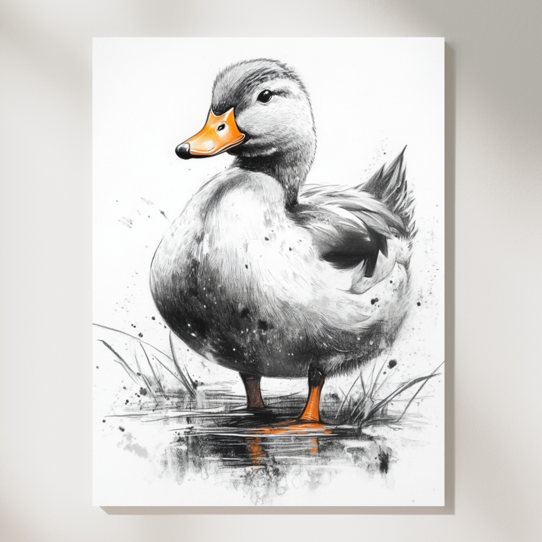 Charming Pencil Drawing of a Duck, Elegant Art for Nature Lovers. High Resolution Digital Download 300 DPI