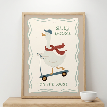 Silly Goose On The Loose Retro Nursery Wall Art Print. High Resolution Digital Download 300 DPI
