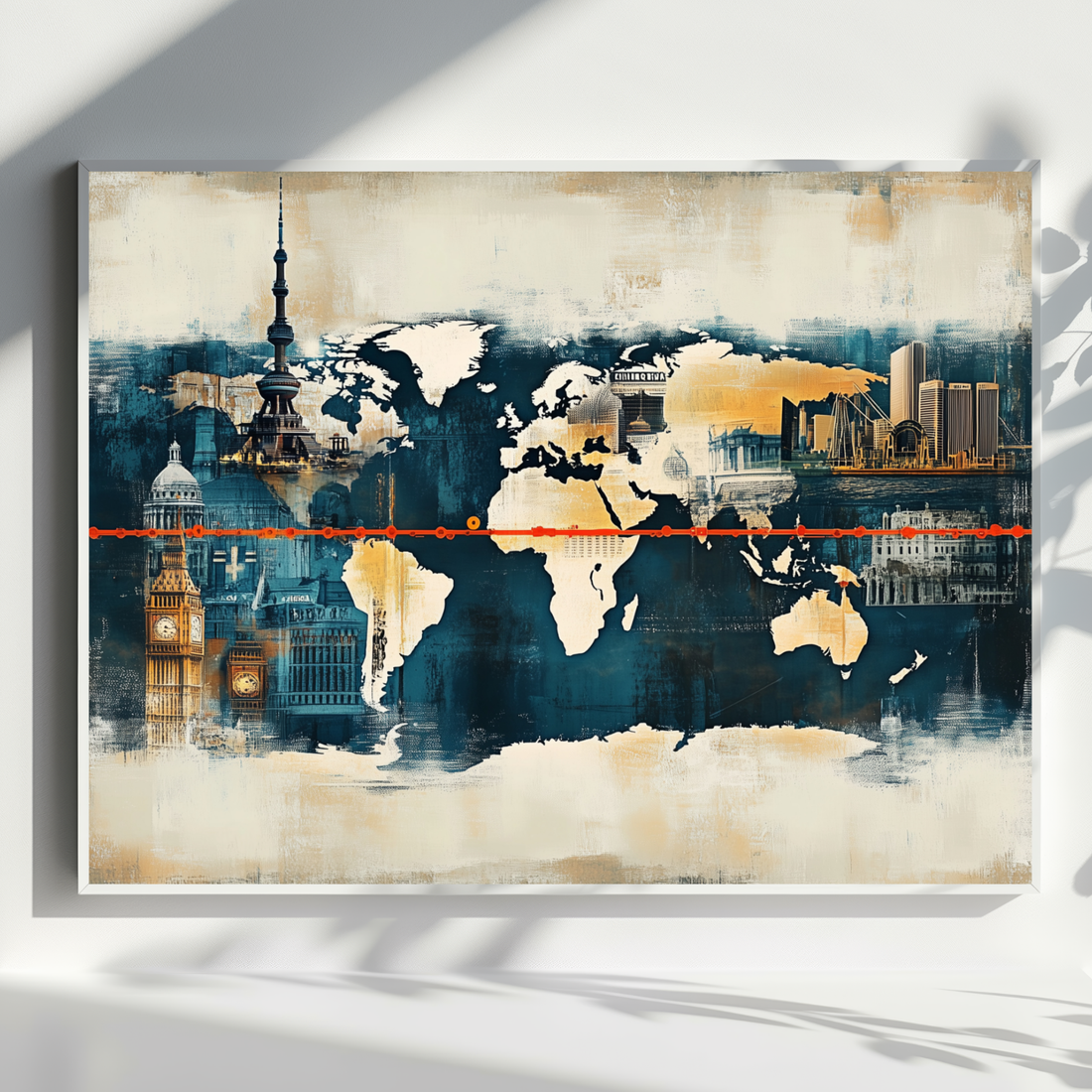 Colorful World Landmarks Map Art, Vibrant Global Travel Wall Art. High Resolution Digital Download 300 DPI.