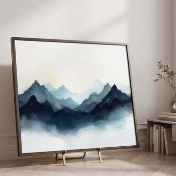 Ethereal Peaks, Misty Mountain Silhouettes Emerging from Serene Fog. High Resolution Digital Download 300 DPI