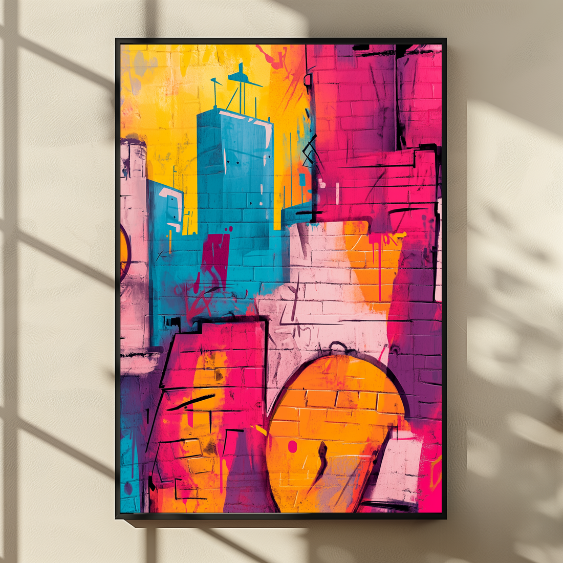 Cartoon City Skyline Wall Art Urban Skater Graffiti Doodle Print. High Resolution Digital Download 300 DPI.