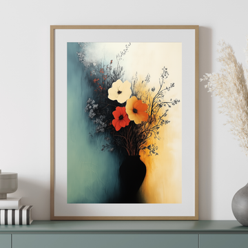 Vibrant Floral Symphony, Colorful Bouquet on Abstract Brushstroke Background. High Resolution Digital Download 300 DPI