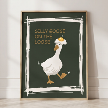 Silly Goose On The Loose Whimsical Modern Nursery Wall Art Print. High Resolution Digital Download 300 DPI.