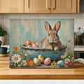 Easter bunny bathtub print above a wooden sideboard