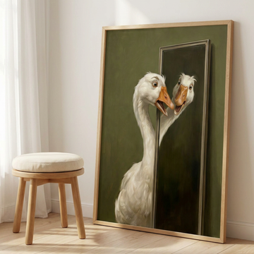 Whimsical Goose Mirror Farmhouse Oil Painting Nursery Wall Art Decor. High Resolution Digital Download 300 DPI