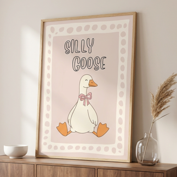 Silly Goose Bow Nursery Wall Art Cute Kids Room Decor. High Resolution Digital Download 300 DPI