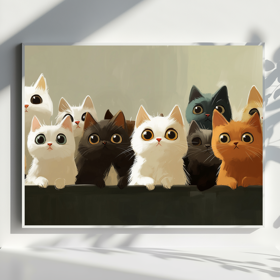 Adorable Cartoon Kitten Illustration Wall Art Print, High Resolution Digital Download 300 DPI.