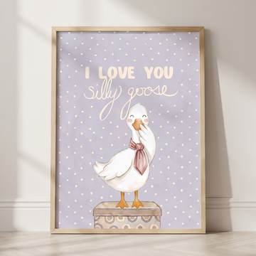 I Love You Silly Goose Lavender Nursery Wall Art Print Decor. High Resolution Digital Download 300 DPI.