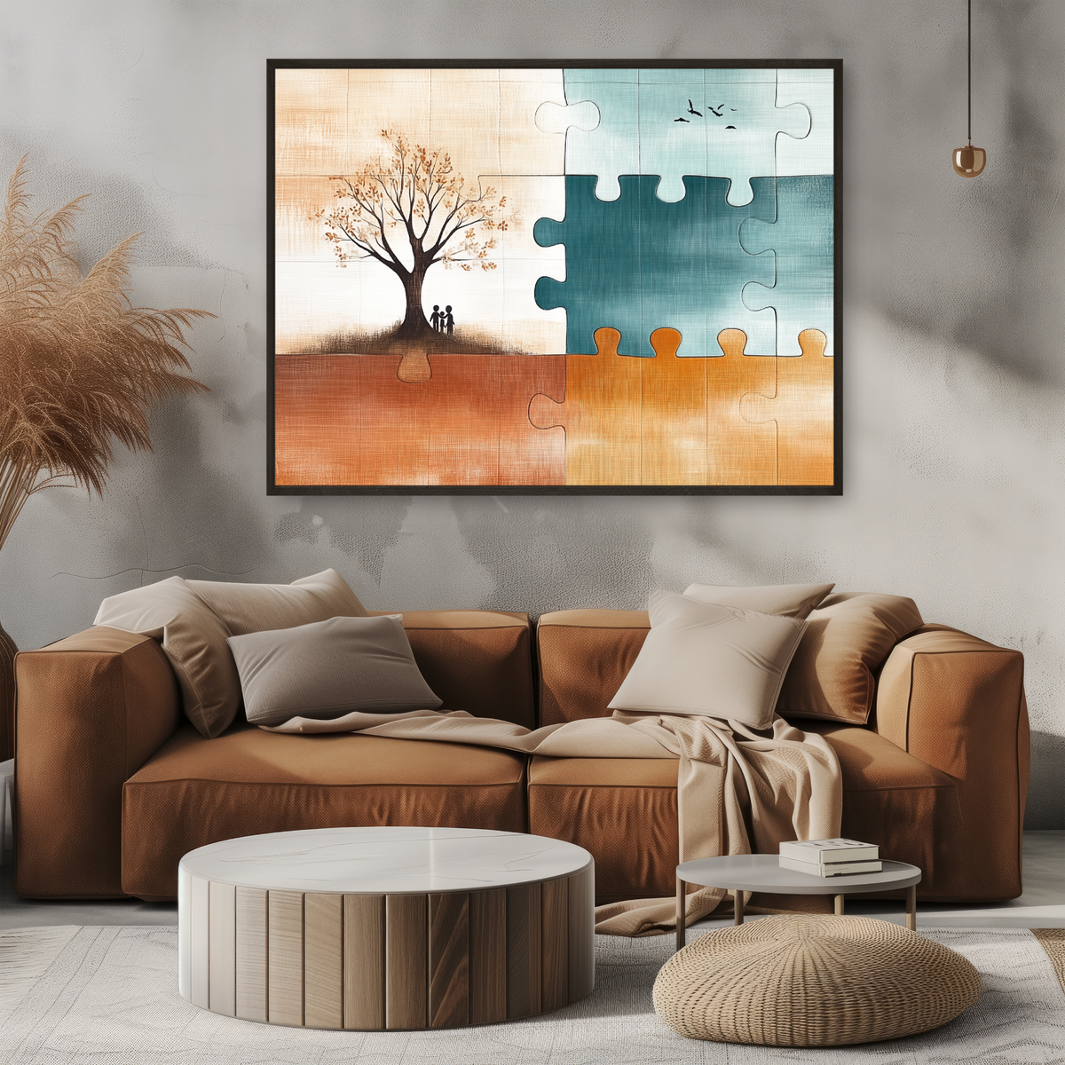 Ship watercolor above a sofa