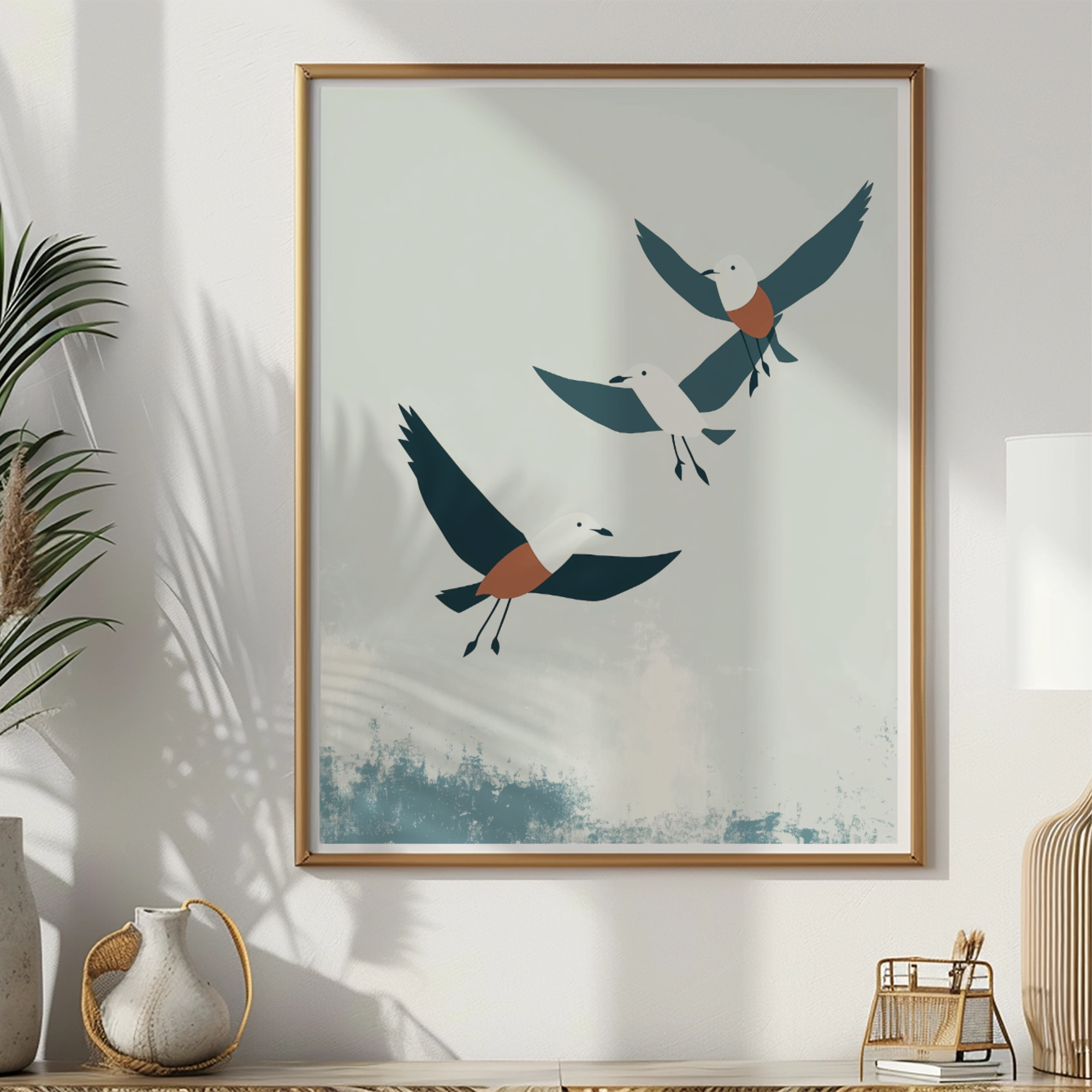 Serene Flight: Aesthetic Painting of Circling Seagulls in a Calm Sky. High Resolution Digital Download 300 DPI