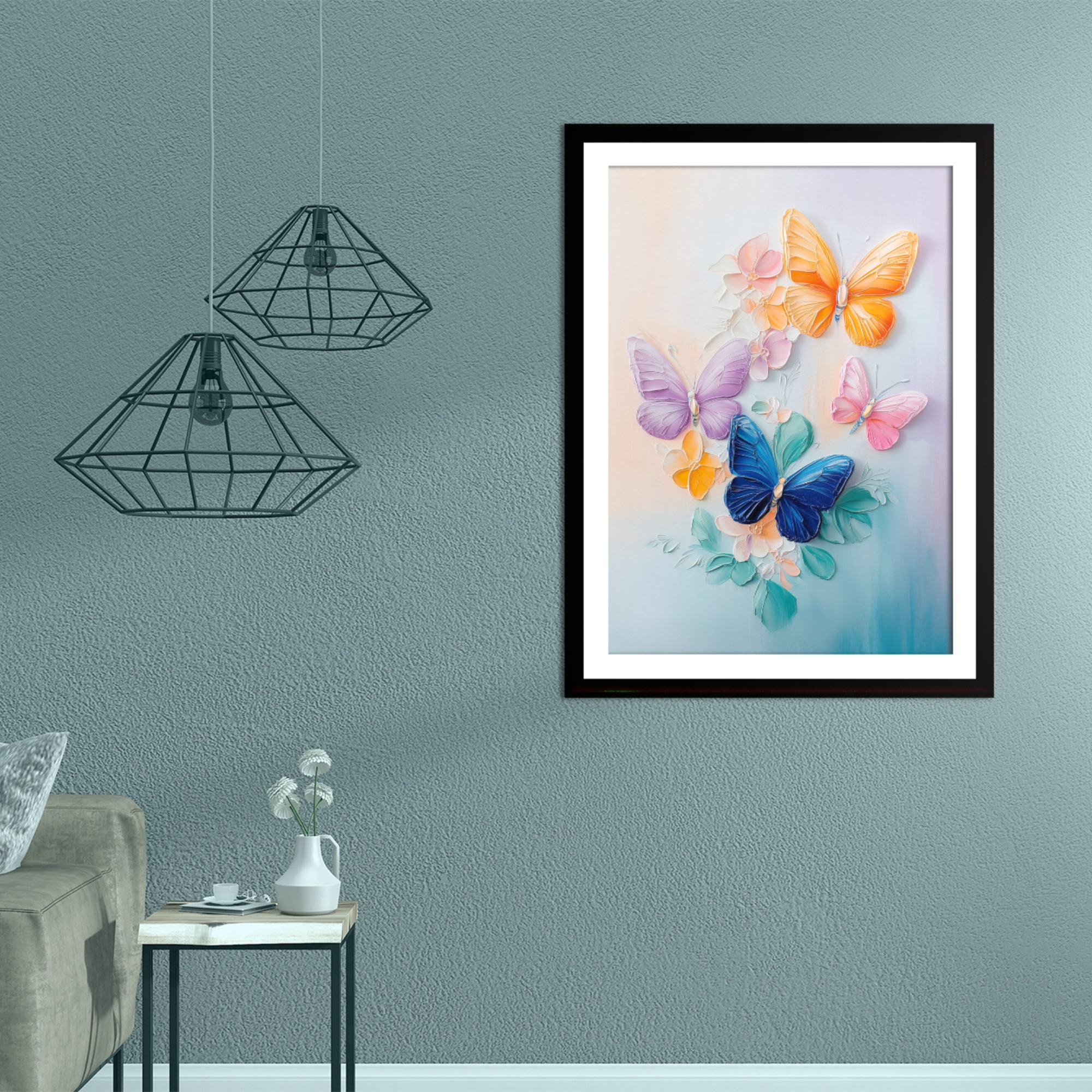 Vibrant Flight: Colorful Butterflies Amidst Abstract Floral Background. High Resolution Digital Download 300 DPI