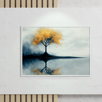 Solitary Reflection: Bare Tree Silhouetted Against Vibrant Sunset Waters. High Resolution Digital Download 300 DPI
