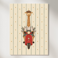 Vintage print of a giraffe holding red flowers