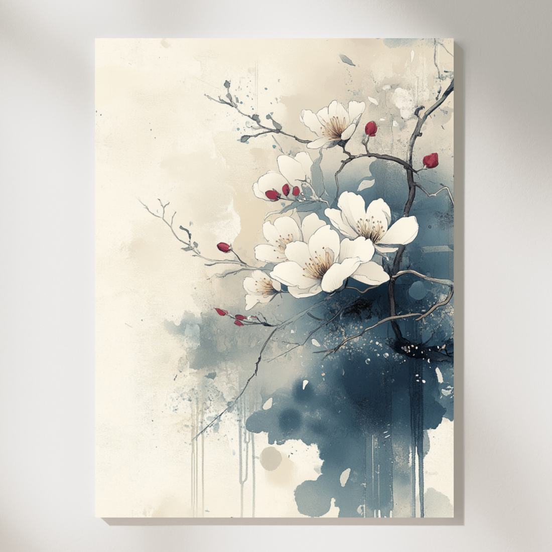 Zen Fusion, Anime-Inspired Floral Art on Beige Gray. High Resolution Digital Download 300 DPI