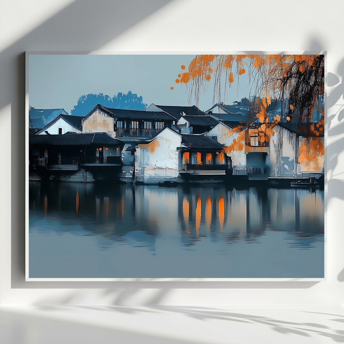 Timeless Water Town, Ancient Canals and Bridges Landscape Art Print. High Resolution Digital Download 300 DPI.