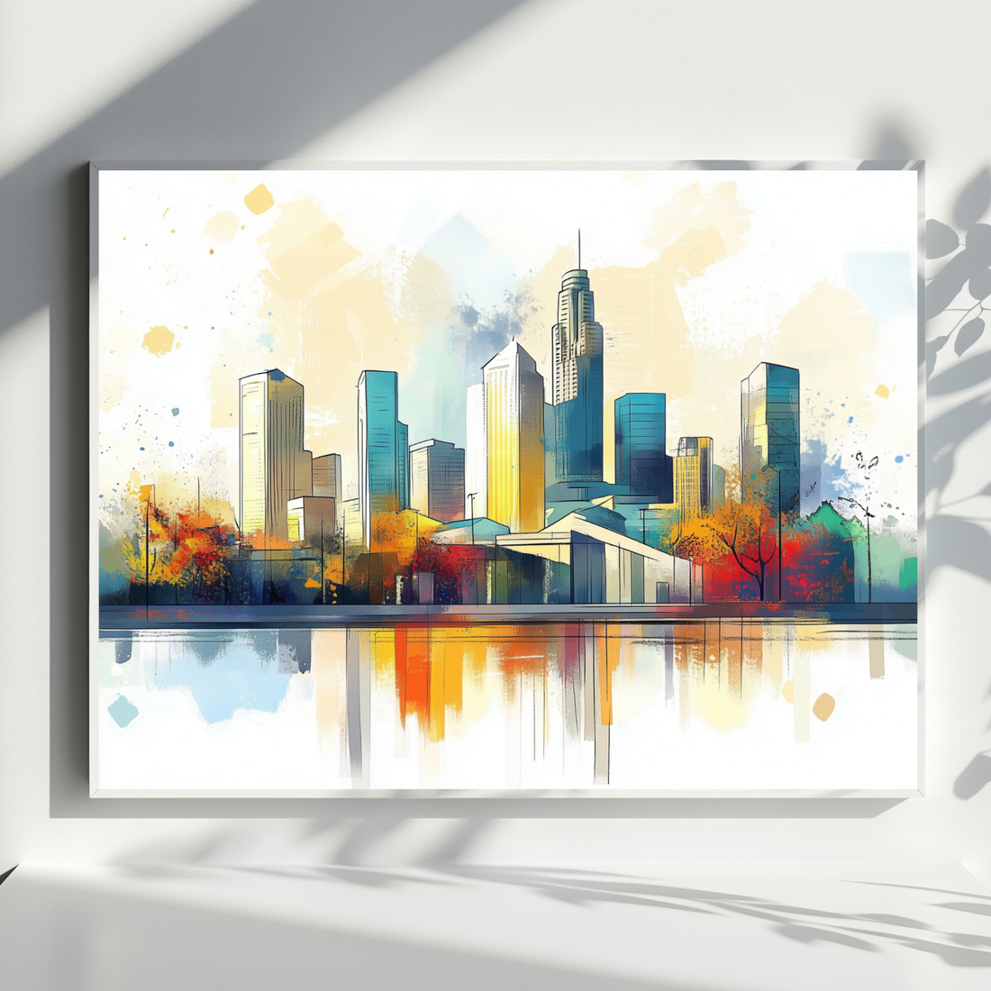 Serene LA Skyline, Elegant Watercolor Cityscape Art Print. High Resolution Digital Download 300 DPI.