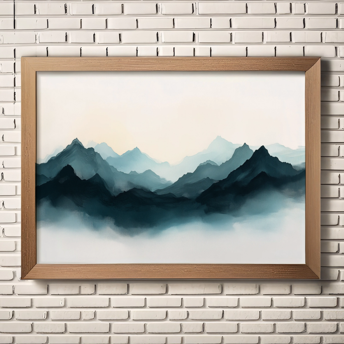 Ethereal Peaks, Misty Mountain Silhouettes Emerging from Serene Fog. High Resolution Digital Download 300 DPI