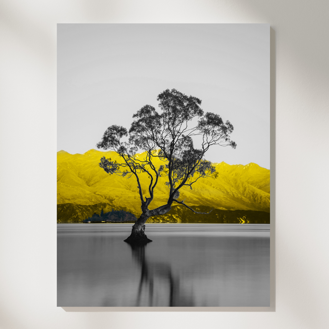Ultra Realistic Lake Reflection Art Featuring Iconic Tree and Mountain Landscape. High Resolution Digital Download 300 DPI.