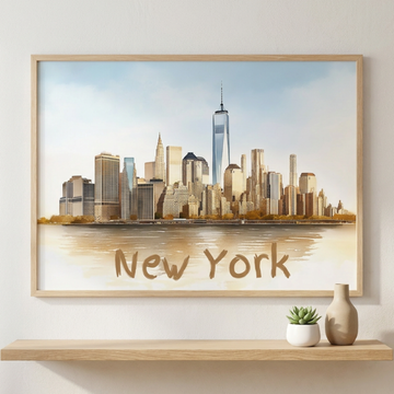Timeless Manhattan Twilight, NYC Skyline Watercolor Wall Art Print. High Resolution Digital Download 300 DPI.