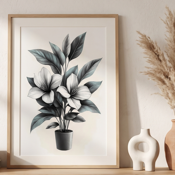 Vintage Boho Botanicals, Elegant Black and White Floral Pencil Art. High Resolution Digital Download 300 DPI
