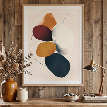 Organic Pebble Harmony, Abstract Forest Tones on Off - White Canvas. High Resolution Digital Download 300 DPI
