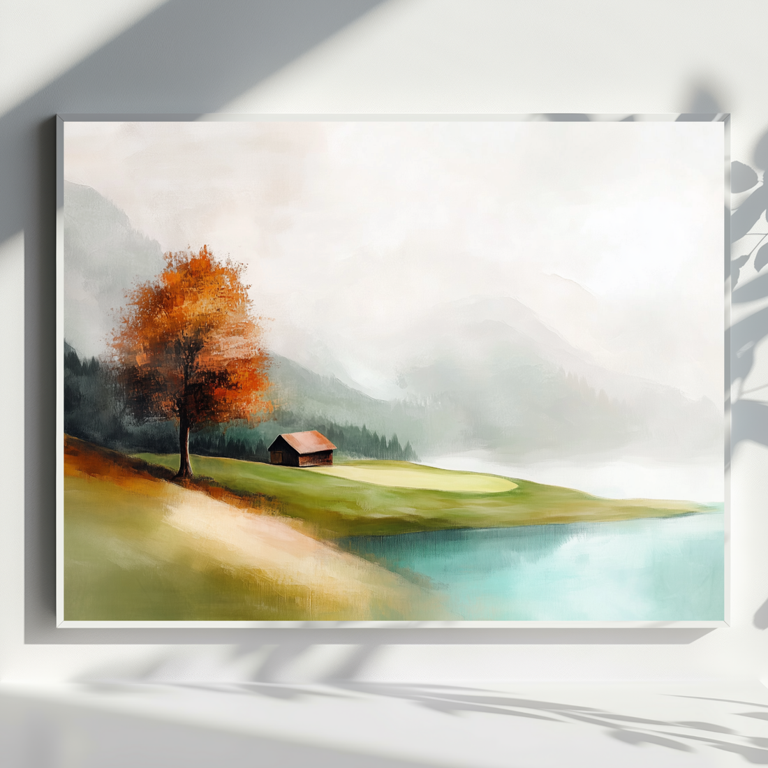 Serene Golf Course Landscape Wall Art with Lake and Autumn Tree. High Resolution Digital Download 300 DPI.
