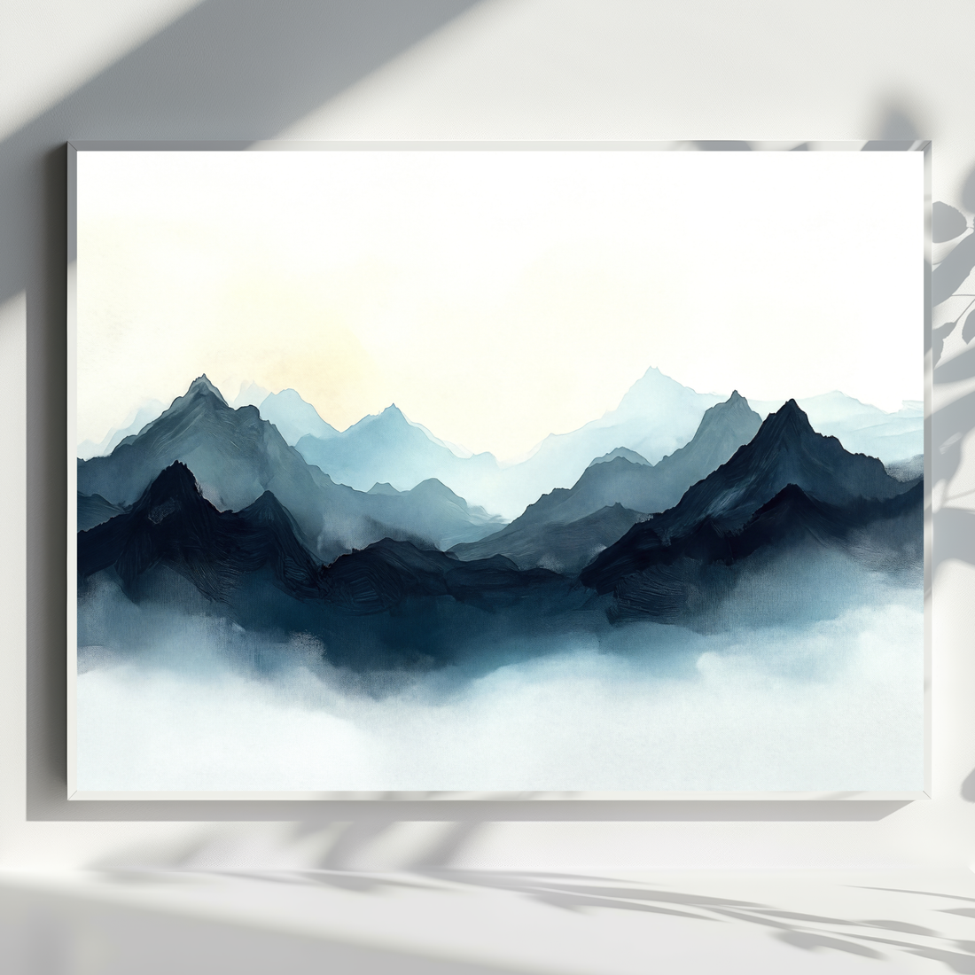 Ethereal Peaks, Misty Mountain Silhouettes Emerging from Serene Fog. High Resolution Digital Download 300 DPI