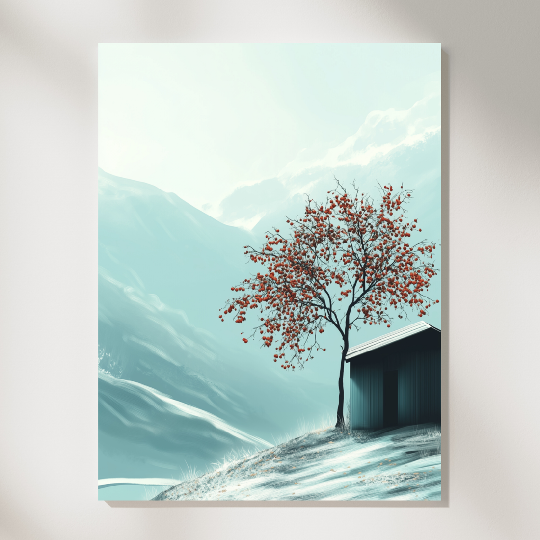 Rustic Mountain Retreat, Persimmon Tree Cottage Scenic Landscape Wall Art. High Resolution Digital Download 300 DPI.