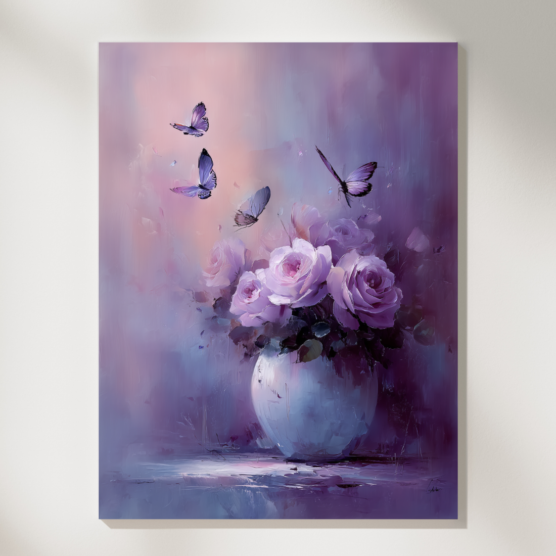 Vibrant Floral Canvas with Graceful Butterflies and Elegant Rose Arrangement. High Resolution Digital Download 300 DPI.