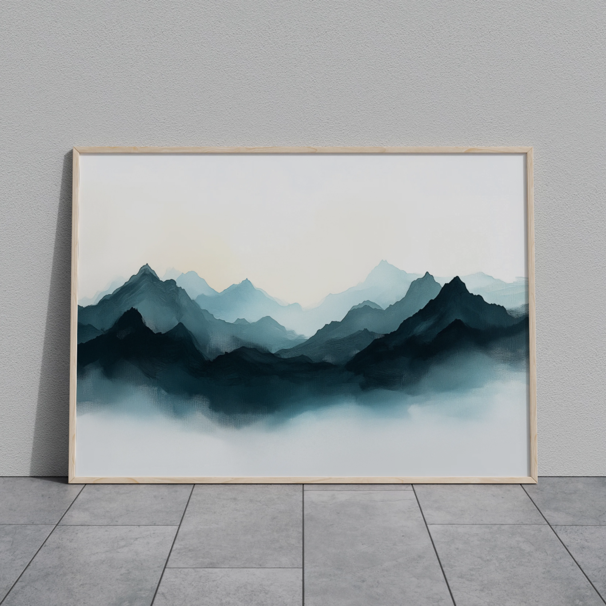 Ethereal Peaks: Misty Mountain Silhouettes Emerging from Serene Fog. High Resolution Digital Download 300 DPI