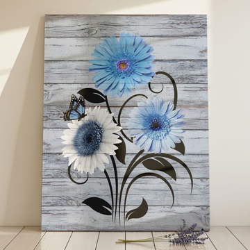 Elegant Gerbera Daisy Art with Butterfly on Rustic Wood Background. High Resolution Digital Download 300 DPI.
